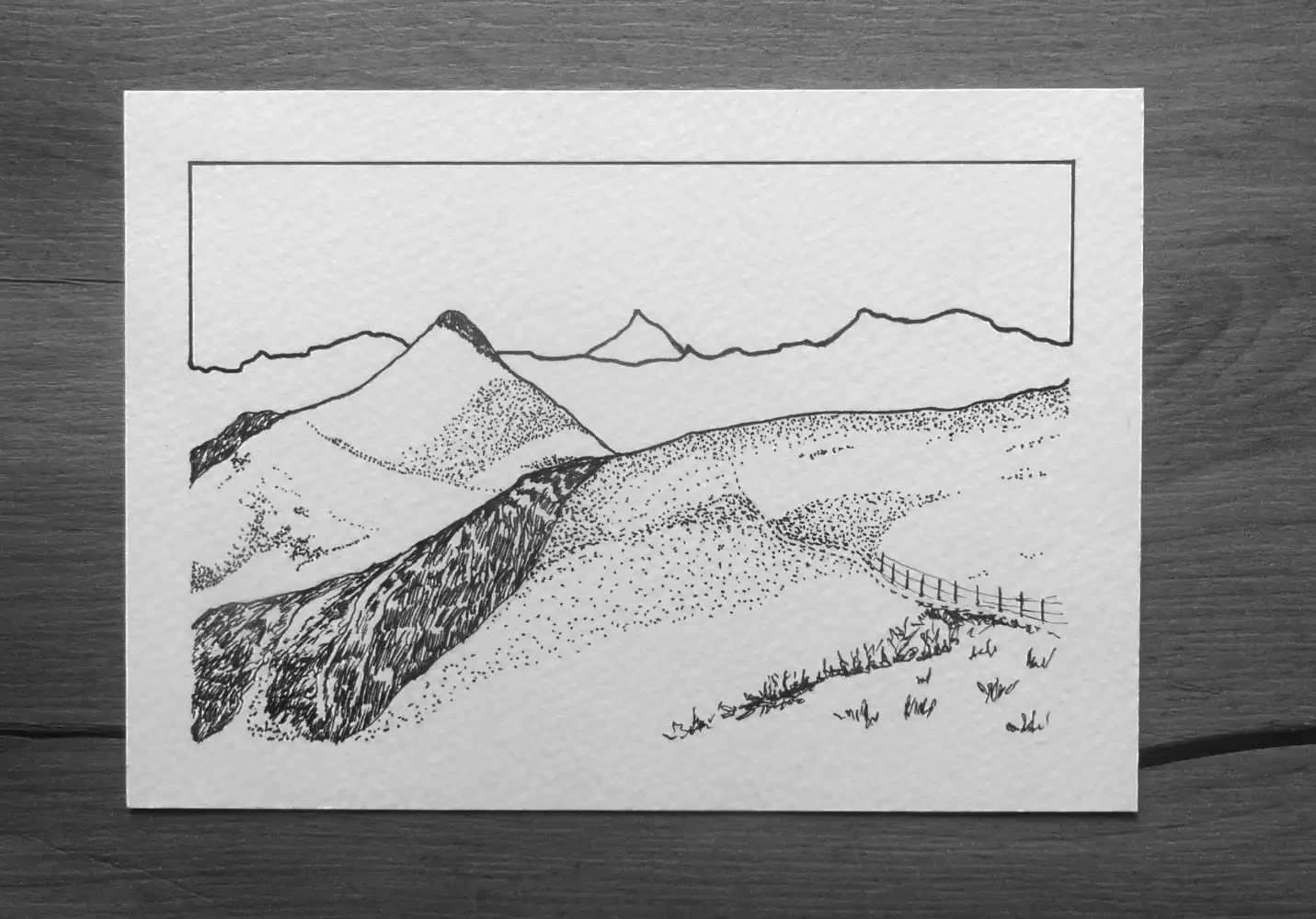 Dessin réalisé à la main du Téton de Vénus dans le Cantal.